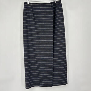 Women's Liz Claiborne Charcoal Gray Wool Blend Striped Maxi Wrap Skirt 10